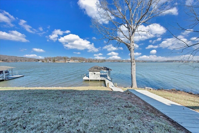 dock area featuring a water view