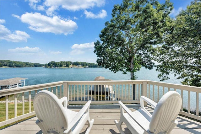 deck with a water view