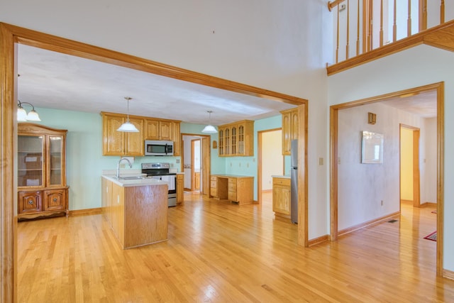195 Showalter Rd NW, Willis, VA 24380 - kitchen featuring stainless steel appliances, light countertops, light wood-style floors, and a peninsula