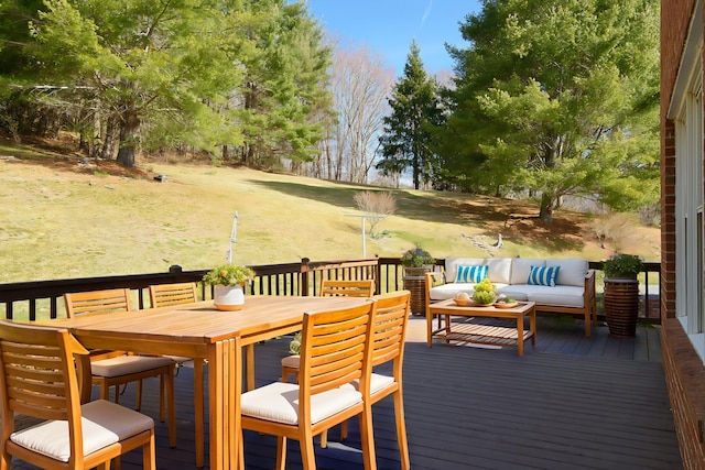 195 Showalter Rd NW, Willis, VA 24380 - wooden terrace with an outdoor hangout area, outdoor dining space, and a lawn