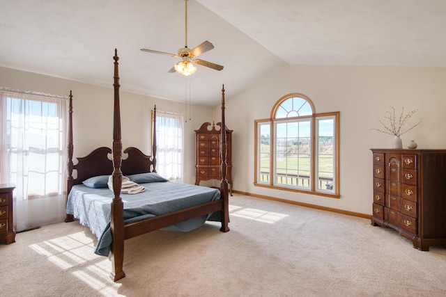195 Showalter Rd NW, Willis, VA 24380 - bedroom with light carpet, vaulted ceiling, and a ceiling fan