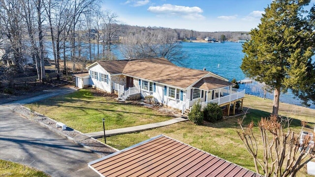 aerial view with a water view