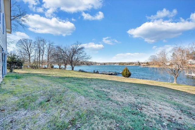view of yard with a water view