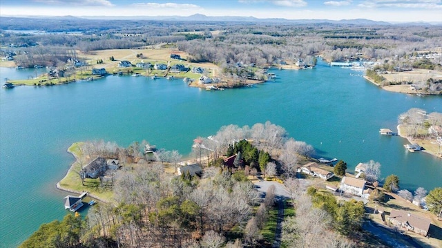 aerial view with a water view and a forest view