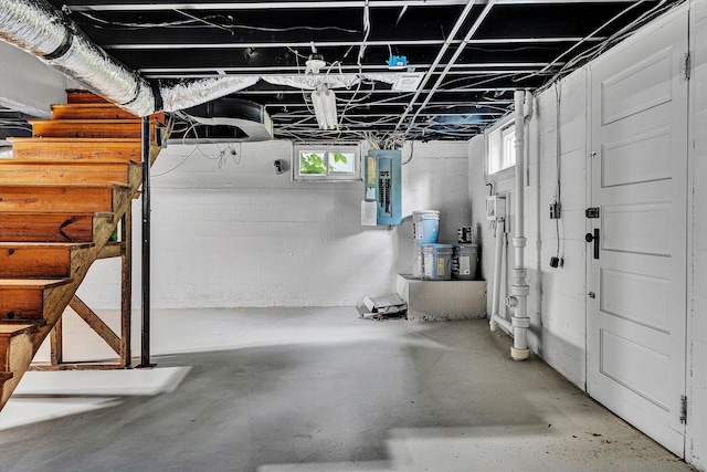 2619 Carolina Ave SW, Roanoke, VA 24014 - basement featuring electric panel, plenty of natural light, and stairway