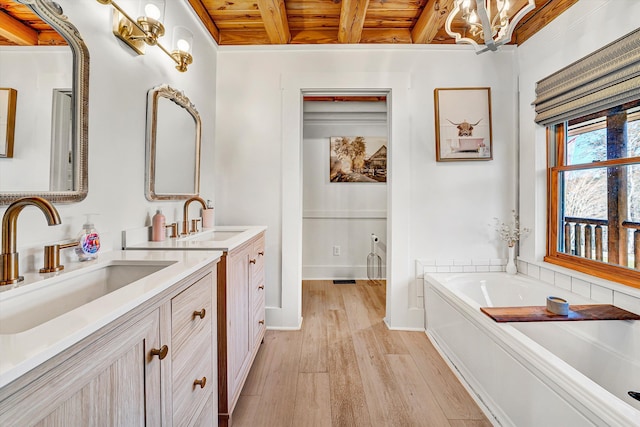 1536 Mount Airy Rd, Lynch Station, VA 24571 - full bath with a sink, wooden ceiling, beamed ceiling, and wood finished floors