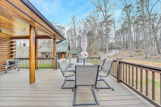 1536 Mount Airy Rd, Lynch Station, VA 24571 - wooden terrace with outdoor dining area and ceiling fan