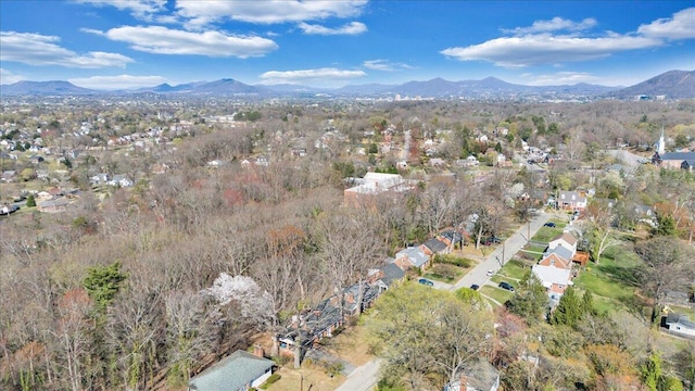 aerial view featuring a mountain view and a residential view