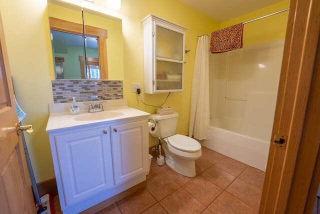 475 Loss Bent Rd NW, Riner, VA 24149 - full bathroom with toilet, decorative backsplash, vanity, shower / tub combo, and tile patterned floors