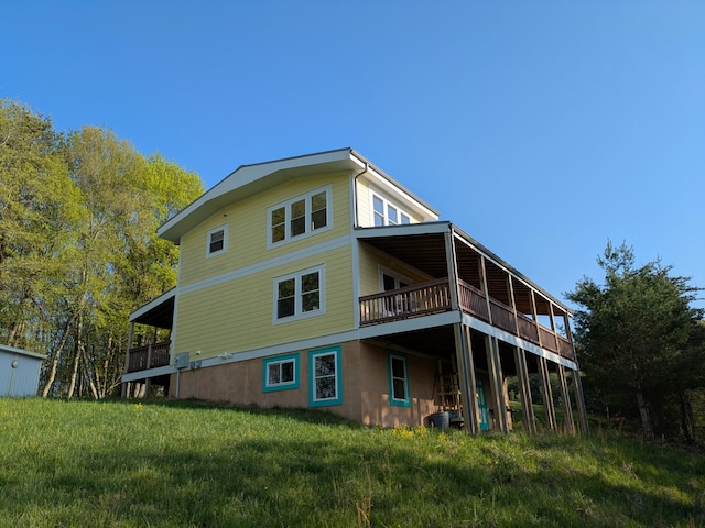 475 Loss Bent Rd NW, Riner, VA 24149 - rear view of property with a yard, a wooden deck, and cooling unit