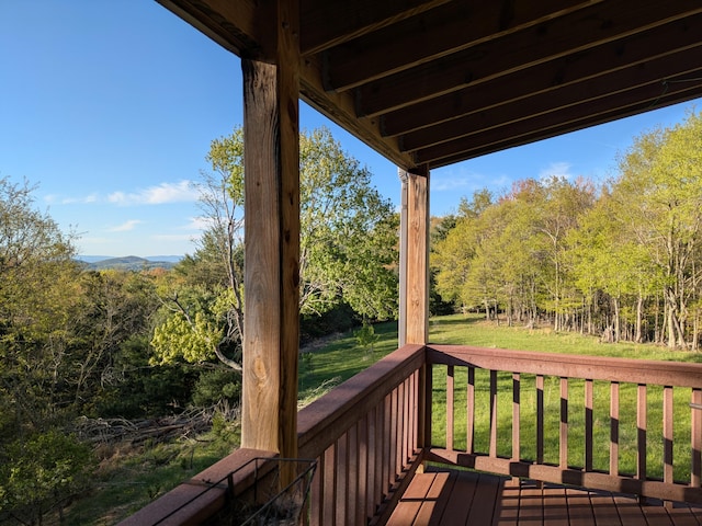475 Loss Bent Rd NW, Riner, VA 24149 - wooden deck featuring a lawn and a forest view