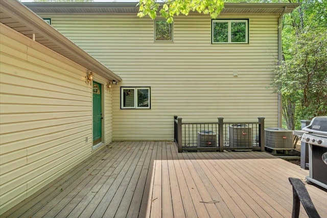 wooden deck featuring central AC