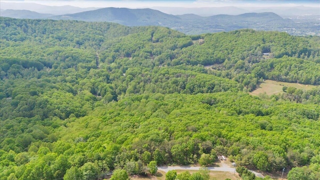 birds eye view of property featuring a mountain view and a forest view