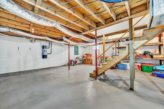 unfinished basement with stairway