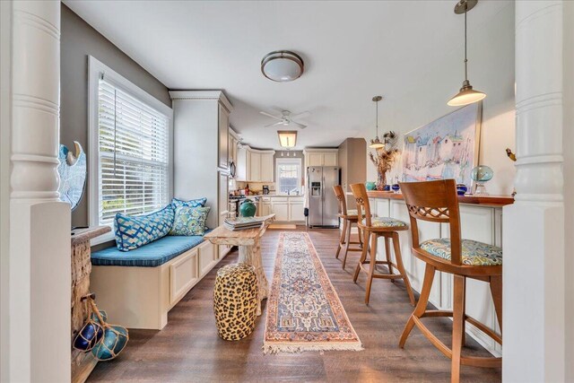 721 Mount Vernon Ave, Salem, VA 24153 - interior space featuring ornate columns, wood finished floors, and a ceiling fan
