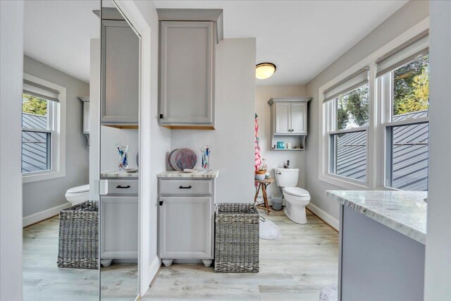 721 Mount Vernon Ave, Salem, VA 24153 - bathroom with baseboards, wood finished floors, toilet, and vanity