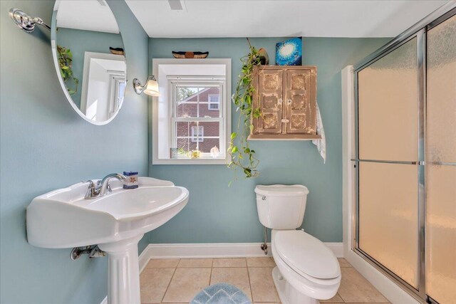 721 Mount Vernon Ave, Salem, VA 24153 - bathroom with tile patterned flooring, toilet, baseboards, a stall shower, and visible vents