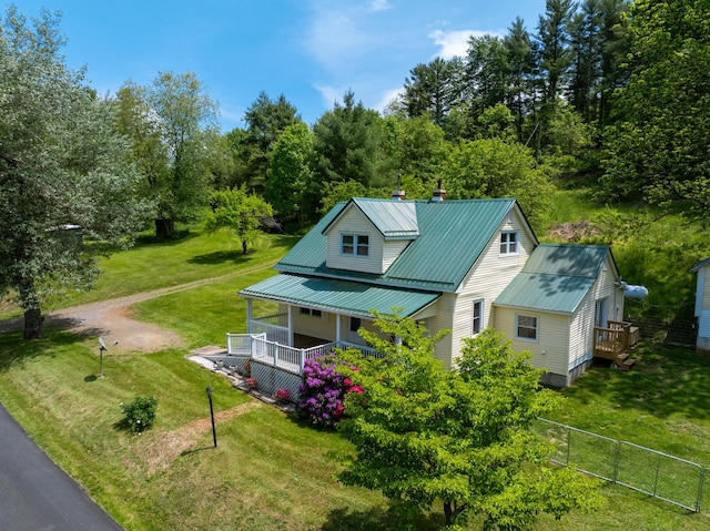 3512 Conner Grove Rd SW, Willis, VA 24380 - view of front of home featuring covered porch, a chimney, metal roof, and view of scattered trees