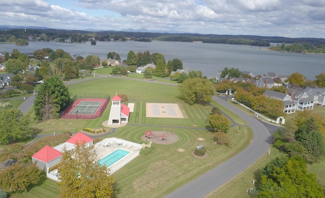aerial view with a water view