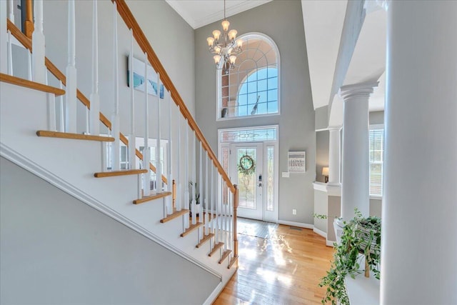 20 Ohara Dr, Daleville, VA 24083 - entryway with wood finished floors, an inviting chandelier, baseboards, and stairway