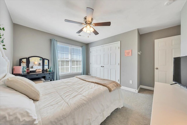 20 Ohara Dr, Daleville, VA 24083 - bedroom with carpet floors, baseboards, a closet, and ceiling fan