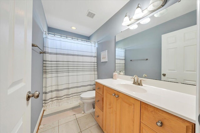 20 Ohara Dr, Daleville, VA 24083 - full bathroom with visible vents, a shower with shower curtain, toilet, vanity, and tile patterned floors