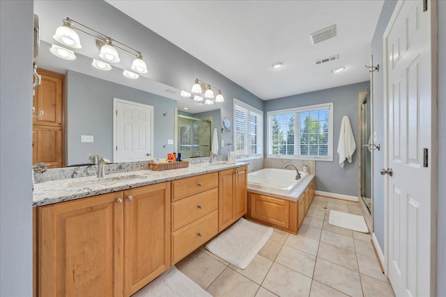 20 Ohara Dr, Daleville, VA 24083 - full bath with a sink, visible vents, double vanity, and a stall shower