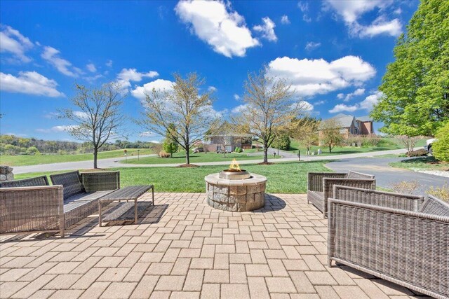 20 Ohara Dr, Daleville, VA 24083 - view of patio / terrace with an outdoor living space with a fire pit