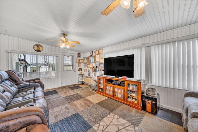 10131 Sontag Rd, Martinsville, VA 24112 - living room with a ceiling fan and lofted ceiling