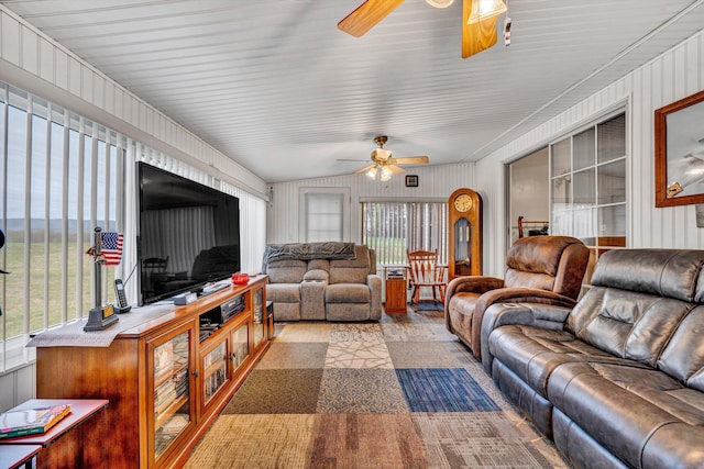 10131 Sontag Rd, Martinsville, VA 24112 - living area featuring vaulted ceiling and a ceiling fan