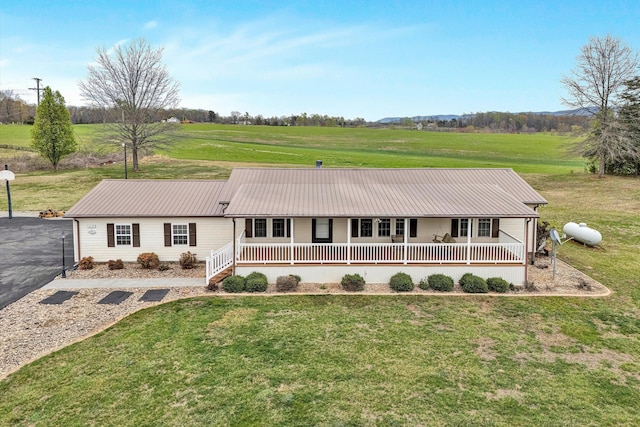 10131 Sontag Rd, Martinsville, VA 24112 - ranch-style home with covered porch, a front lawn, and metal roof