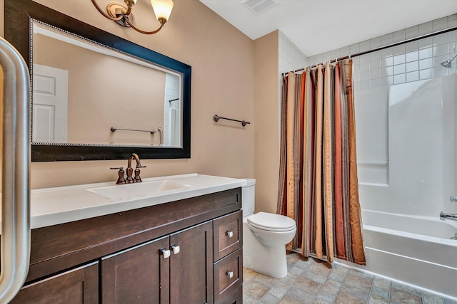 1714 Orchard Dr, Salem, VA 24153 - bathroom with stone finish floor, vanity, visible vents, toilet, and shower / tub combo