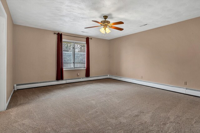 1714 Orchard Dr, Salem, VA 24153 - carpeted empty room featuring visible vents, ceiling fan, a textured ceiling, and baseboard heating