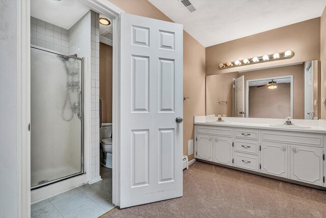 1714 Orchard Dr, Salem, VA 24153 - bathroom with a stall shower, double vanity, a sink, and visible vents