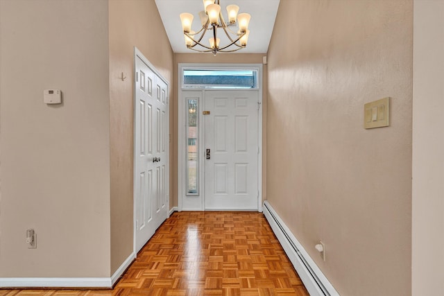 1714 Orchard Dr, Salem, VA 24153 - entryway featuring baseboards, a chandelier, and a baseboard heating unit