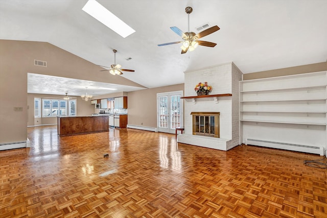 1714 Orchard Dr, Salem, VA 24153 - unfurnished living room with baseboard heating, a baseboard heating unit, a wealth of natural light, visible vents, and ceiling fan