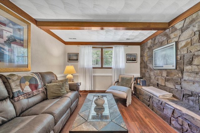 113 Lake Park Dr, Union Hall, VA 24176 - living room featuring beamed ceiling and wood finished floors