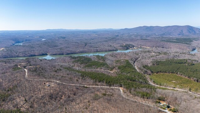 drone / aerial view with a water and mountain view