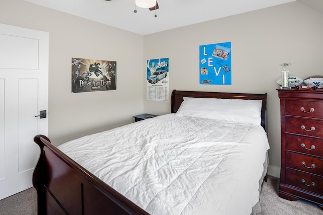bedroom featuring a ceiling fan and carpet flooring