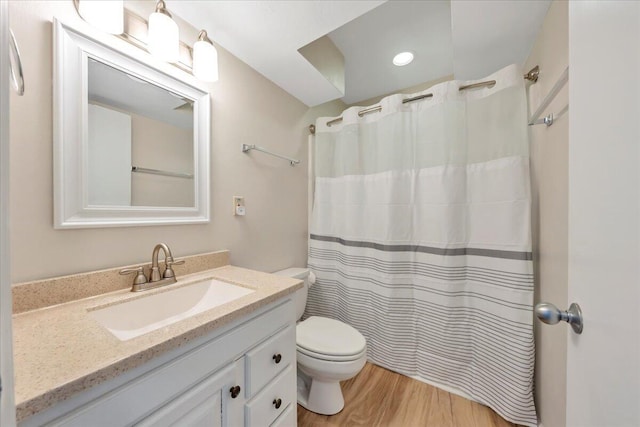 1791 Windlass Rd, Moneta, VA 24121 - full bathroom featuring curtained shower, wood finished floors, toilet, and vanity