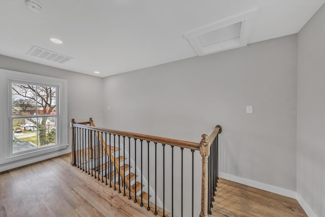 535 Day Ave SW, Roanoke, VA 24016 - staircase featuring visible vents, recessed lighting, wood finished floors, attic access, and baseboards