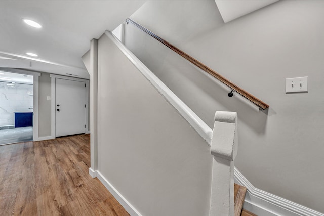 535 Day Ave SW, Roanoke, VA 24016 - stairs with wood finished floors, baseboards, and recessed lighting