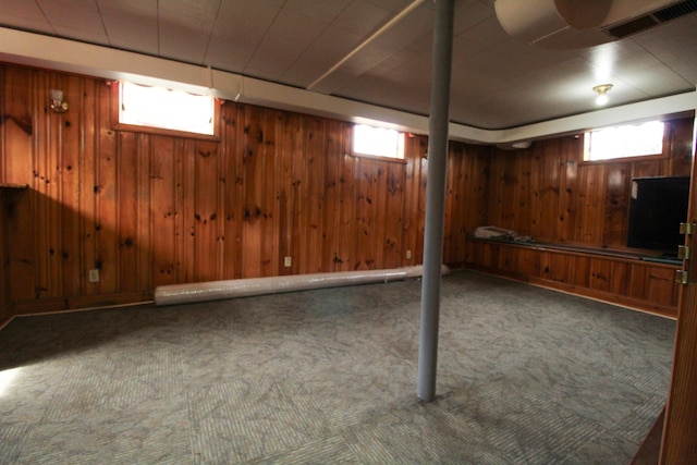 2048 Laura Rd NW, Roanoke, VA 24017 - basement with wooden walls, visible vents, and carpet flooring