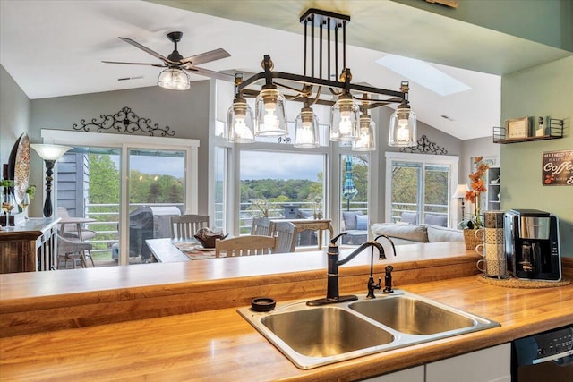 114 Waterside Cir Unit B-6, Moneta, VA 24121 - kitchen featuring a sink, high vaulted ceiling, a skylight, black dishwasher, and open floor plan