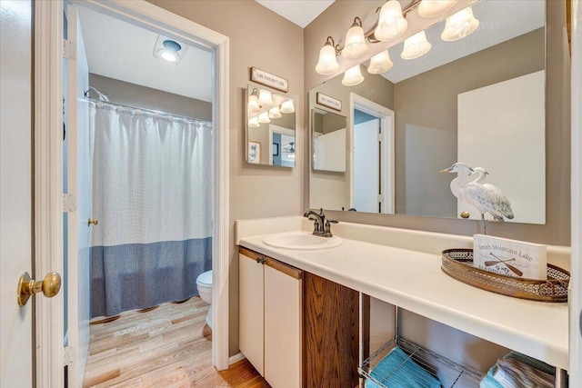 114 Waterside Cir Unit B-6, Moneta, VA 24121 - bathroom with wood finished floors, toilet, vanity, and a shower with shower curtain