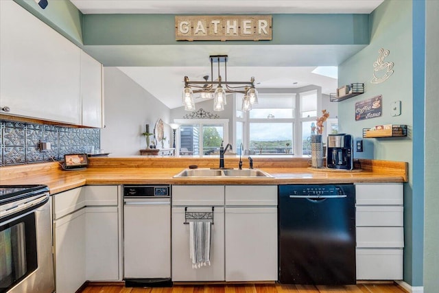 114 Waterside Cir Unit B-6, Moneta, VA 24121 - kitchen with dishwasher, a sink, white cabinetry, stainless steel range with electric stovetop, and light countertops