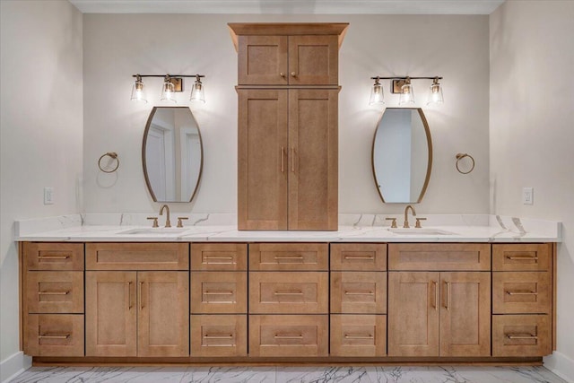 120 Pointe O Woods Dr, Huddleston, VA 24104 - full bath featuring marble look tile flooring, double vanity, and baseboards