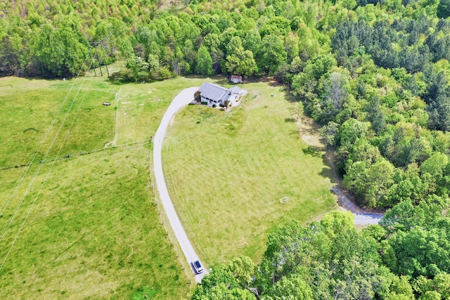 bird's eye view with a forest view and a rural view