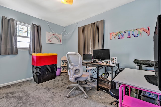 home office featuring baseboards and carpet flooring