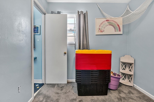 interior space featuring baseboards and carpet